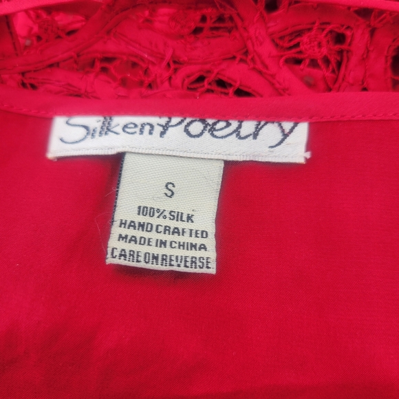 Silk Beaded & Laced Red Blouse - Picture 4 of 4